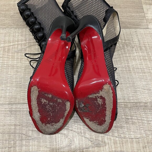 Christian Louboutin black open toe ankle cut out high heel cage bootie - Picture 2 of 8